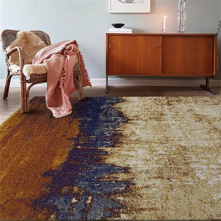 Lisslune | Brown industrial carpet Polyester oil painting print carpet washable non-slip backing carpet for the living room