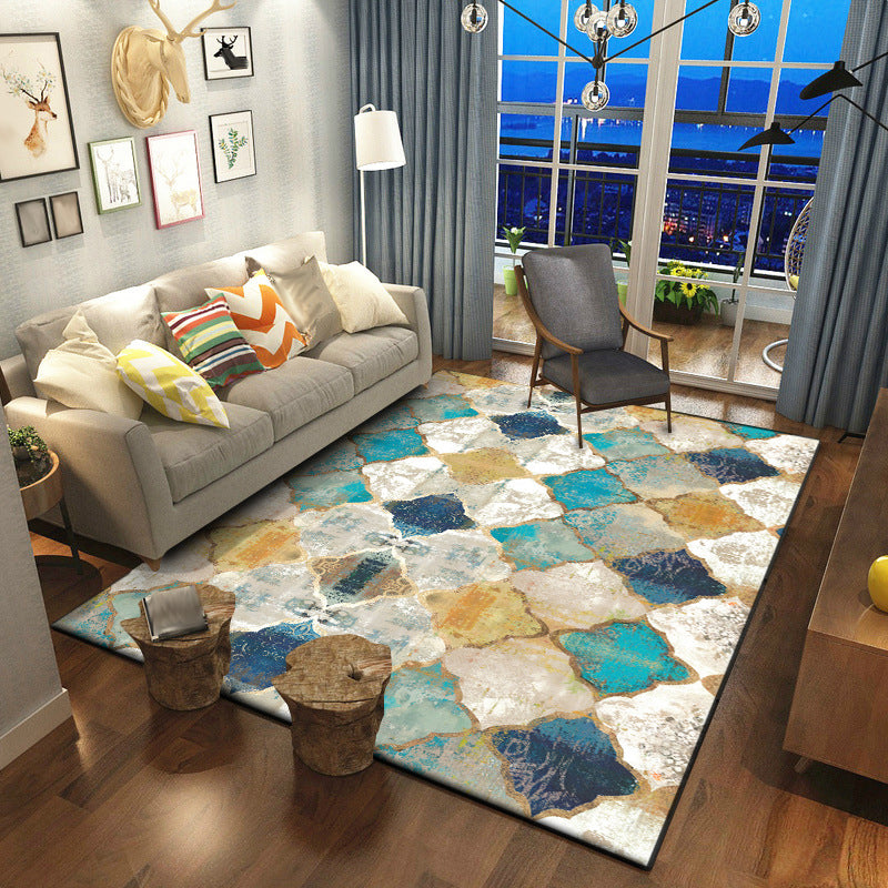 Lisslune | Moroccan Living Room Carpet in Ivory Diamond Pattern Carpet Polymer Non-Slip Back Stain Resistant Area Rug