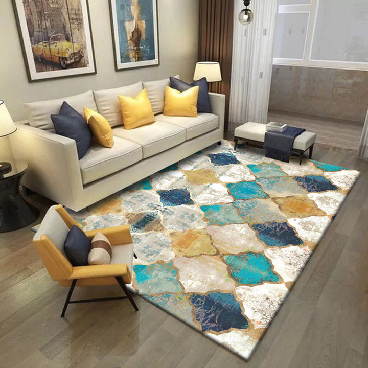 Lisslune | Moroccan Living Room Carpet in Ivory Diamond Pattern Carpet Polymer Non-Slip Back Stain Resistant Area Rug