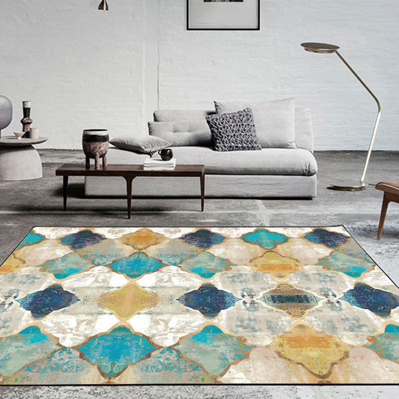 Lisslune | Moroccan Living Room Carpet in Ivory Diamond Pattern Carpet Polymer Non-Slip Back Stain Resistant Area Rug