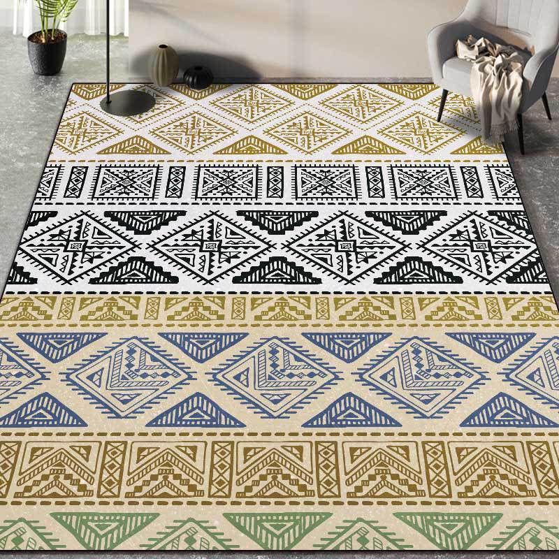 Lisslune | Colorful Bedroom Rug Southwestern Geometry Stripes Diamond Pattern Area Rug Polyester Machine Washable Rug