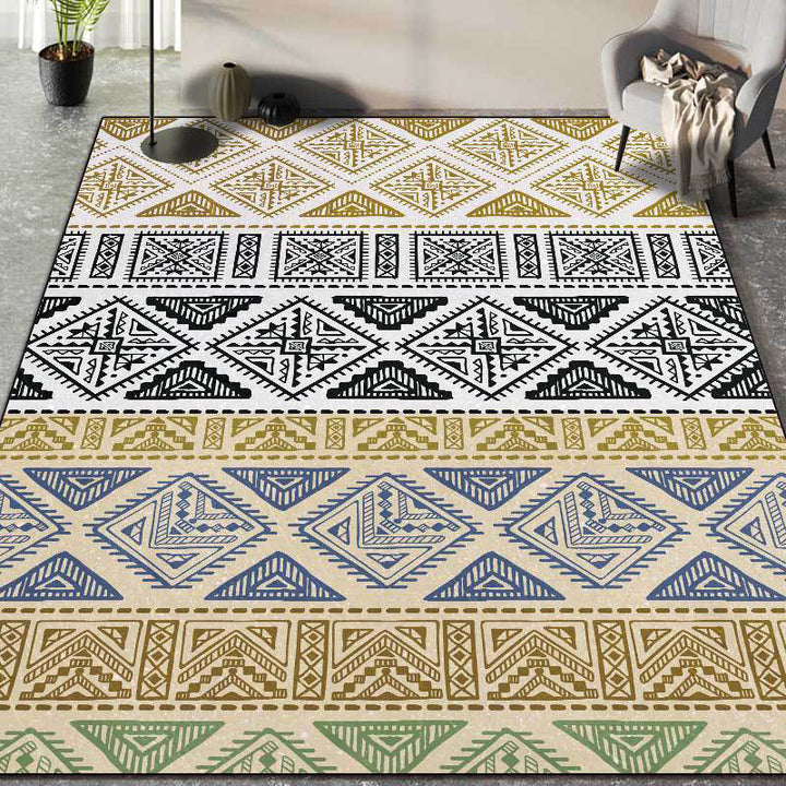 Lisslune | Colorful Bedroom Rug Southwestern Geometry Stripes Diamond Pattern Area Rug Polyester Machine Washable Rug