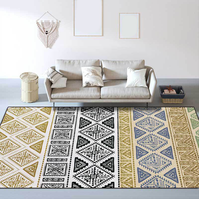 Lisslune | Colorful Bedroom Rug Southwestern Geometry Stripes Diamond Pattern Area Rug Polyester Machine Washable Rug