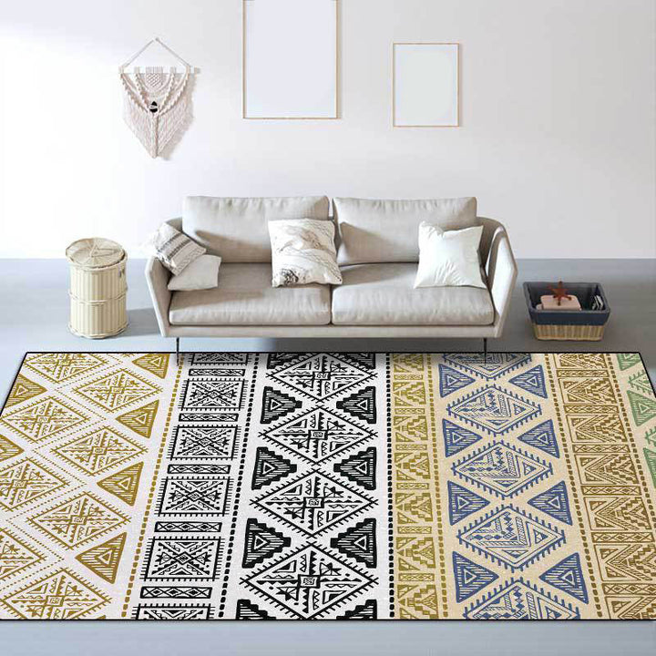 Lisslune | Colorful Bedroom Rug Southwestern Geometry Stripes Diamond Pattern Area Rug Polyester Machine Washable Rug