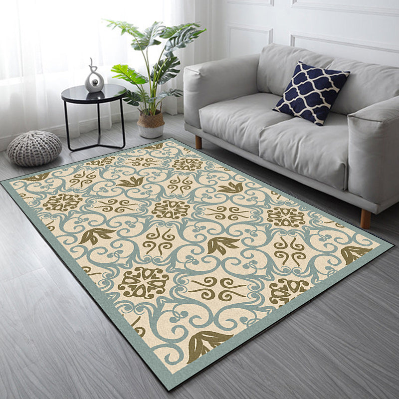 Lisslune | Moroccan Living Room Rug Multi-colored Pattern Printed Rug Polyester Pet-friendly Stain-resistant Area Rug