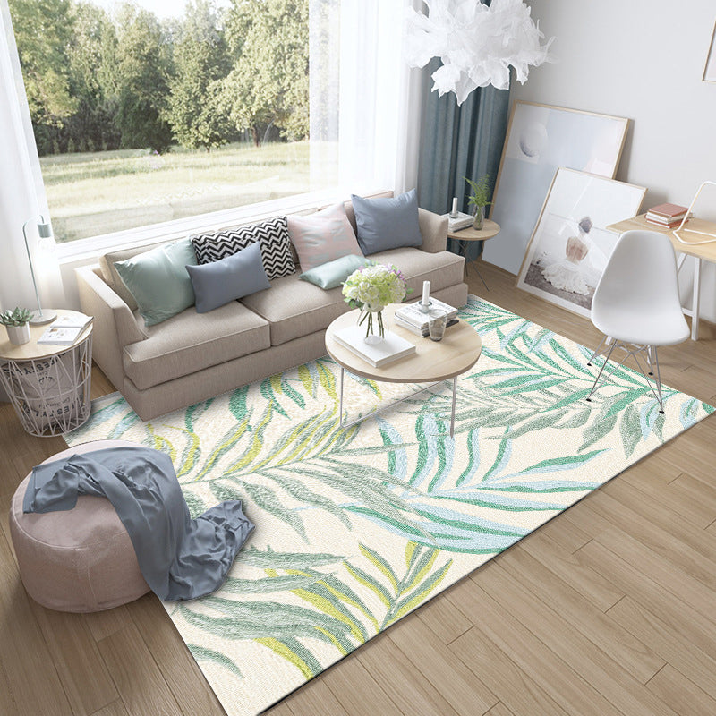 Lisslune | Tropical Botanical Pattern Carpet with Leaf White and Yellow Polyester Carpet Machine Washable Non-Slip Carpet for the Bedroom