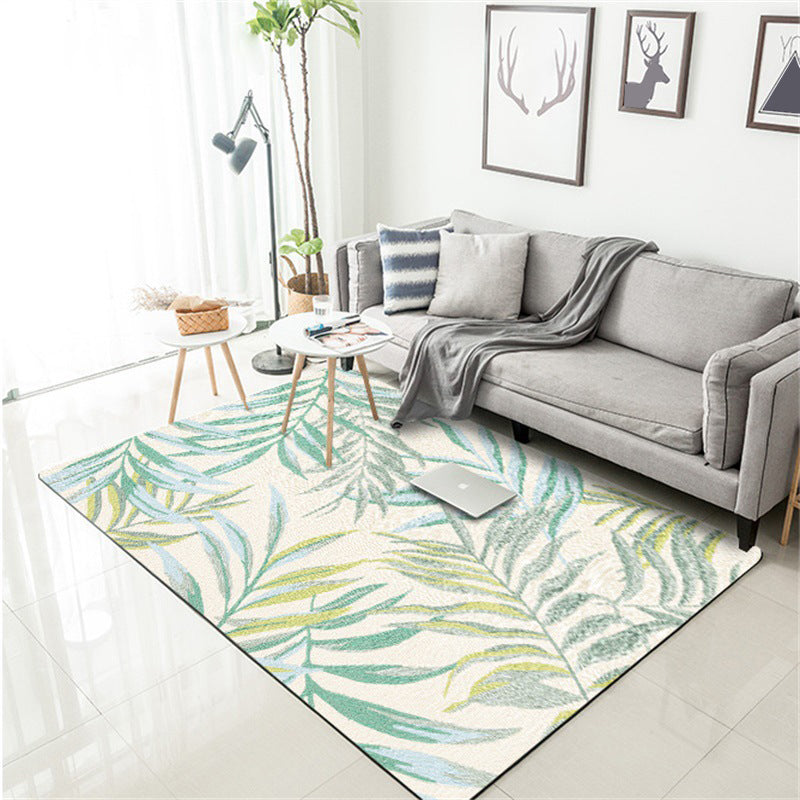 Lisslune | Tropical Botanical Pattern Carpet with Leaf White and Yellow Polyester Carpet Machine Washable Non-Slip Carpet for the Bedroom
