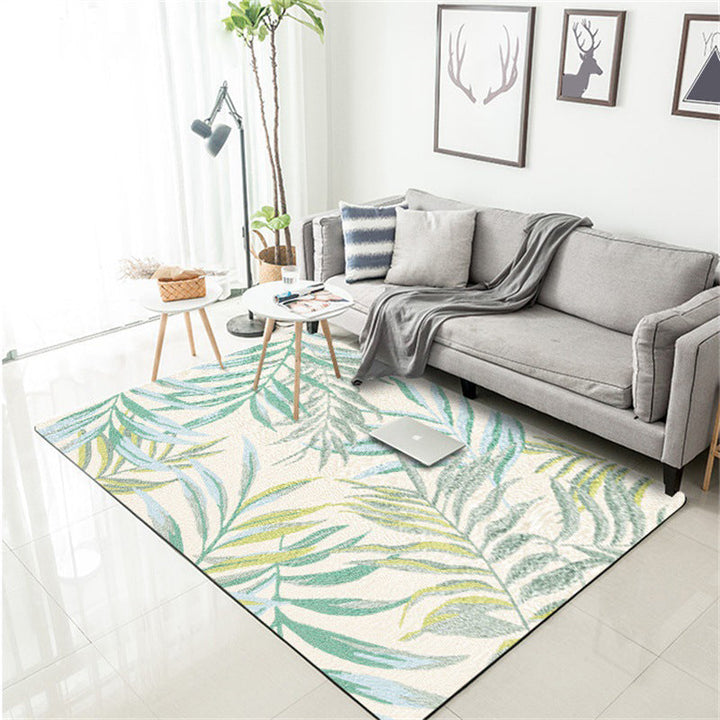 Lisslune | Tropical Botanical Pattern Carpet with Leaf White and Yellow Polyester Carpet Machine Washable Non-Slip Carpet for the Bedroom