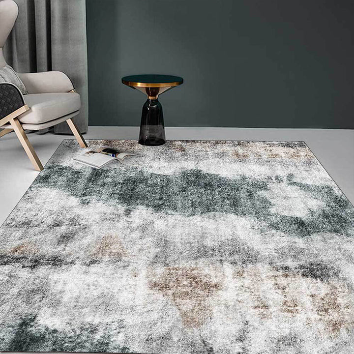 Lisslune | Gray Contemporary Area Rug Polyester Abstract Rug Washable Non-Slip Back Carpet for Living Room