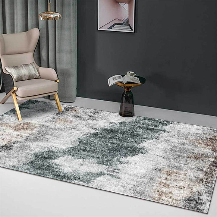 Lisslune | Gray Contemporary Area Rug Polyester Abstract Rug Washable Non-Slip Back Carpet for Living Room