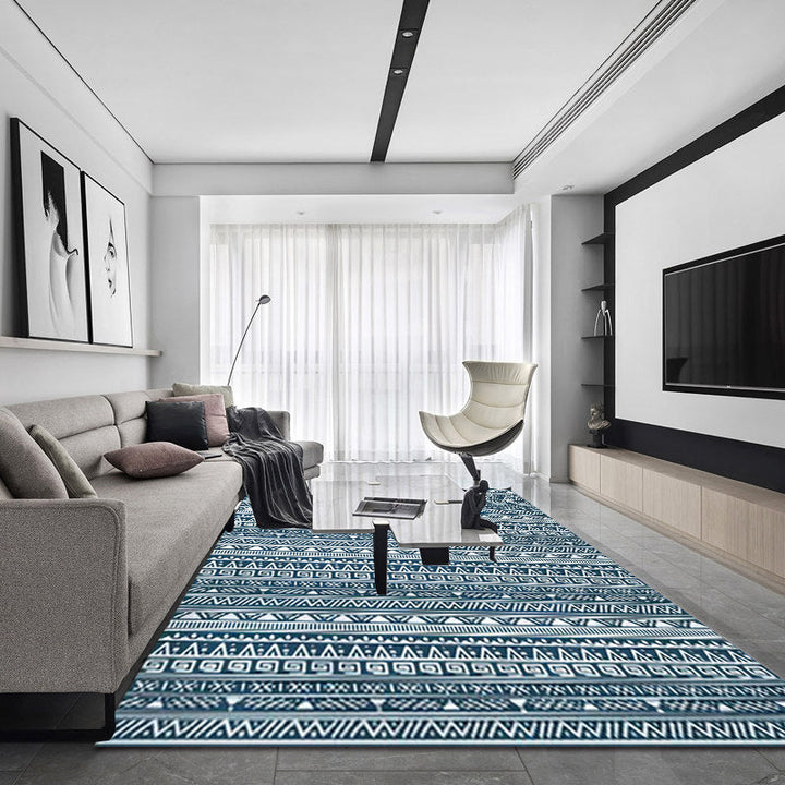 Lisslune | Tribal South-West Rug in Blue Stripes Triangle Greek Key Pattern Rug Polyester Non-slip Living Room Rug for Home Decor