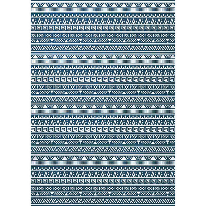Lisslune | Tribal South-West Rug in Blue Stripes Triangle Greek Key Pattern Rug Polyester Non-slip Living Room Rug for Home Decor
