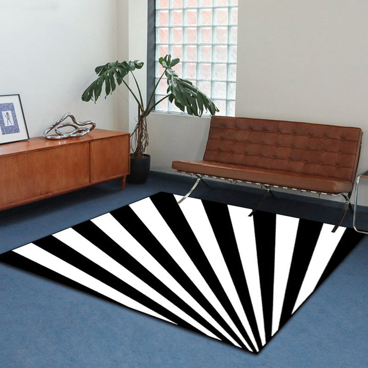 Lisslune | Modern Novelty Carpet in White and Black 3D Line Pattern Carpet Polyester Non-Slip Carpet for Home Decoration
