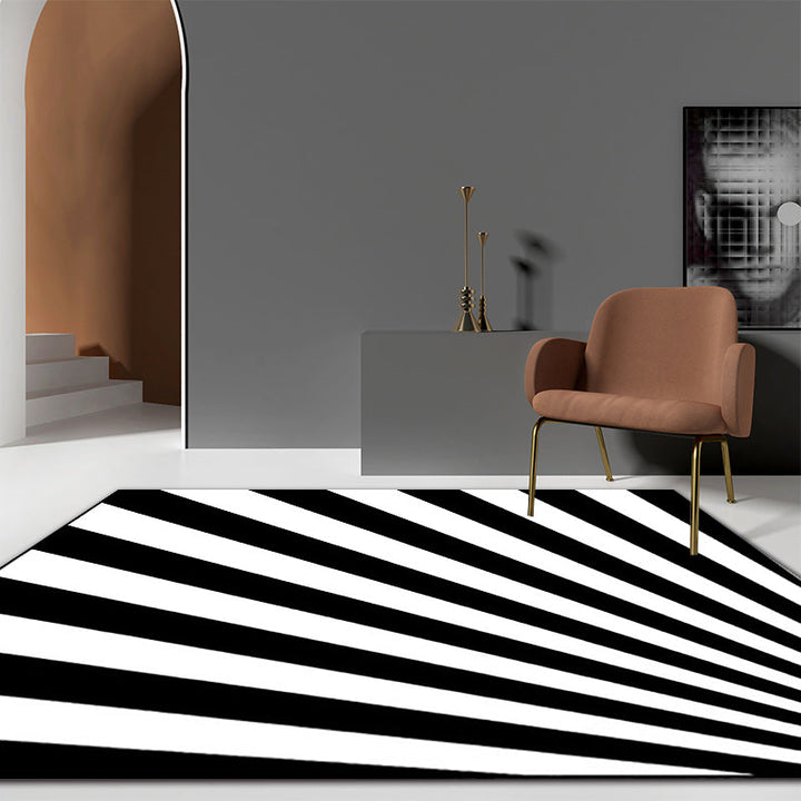 Lisslune | Modern Novelty Carpet in White and Black 3D Line Pattern Carpet Polyester Non-Slip Carpet for Home Decoration