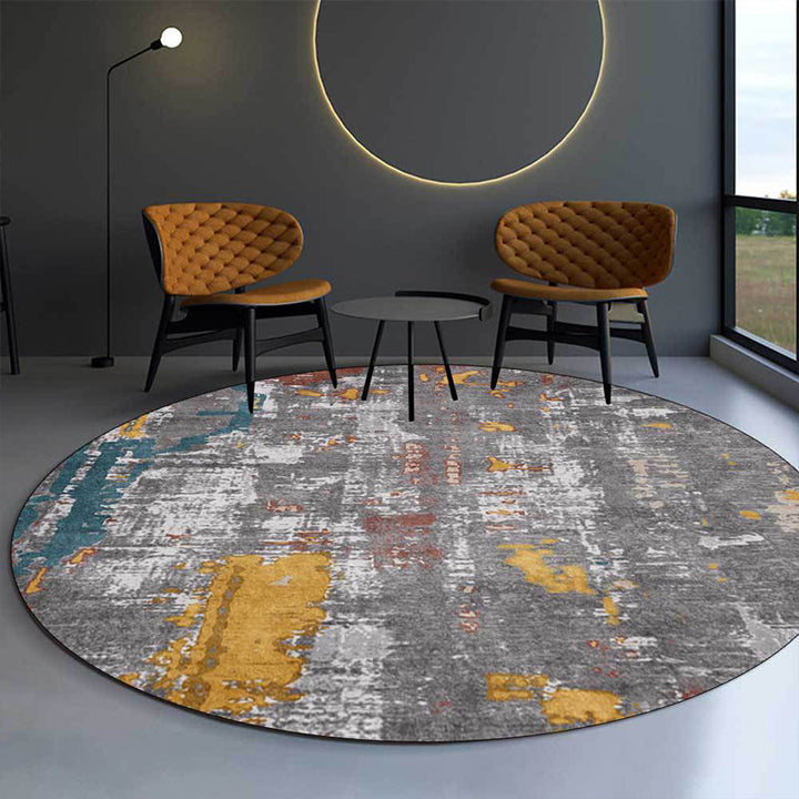 Lisslune | Industrial Abstract Rug Gray Polyester Rug Machine Washable Non-Slip Back Rug for Bedroom