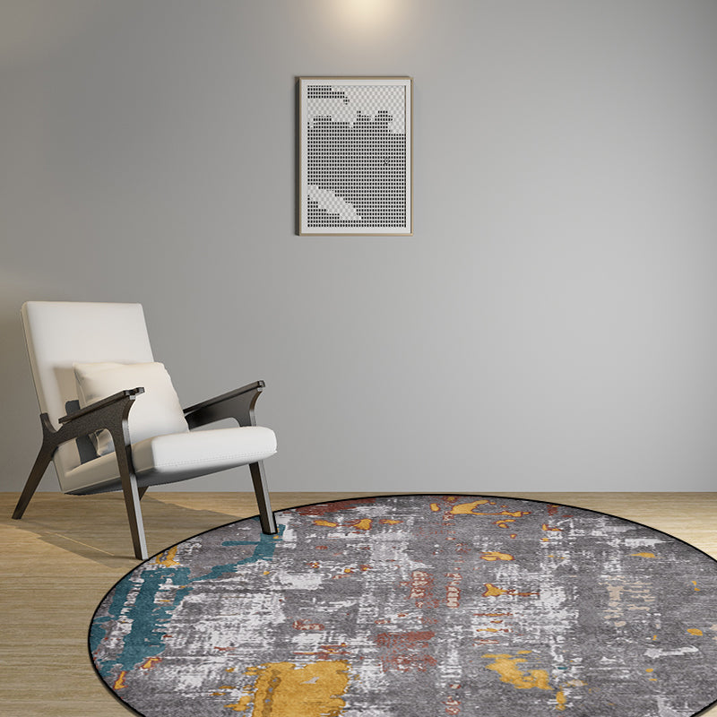 Lisslune | Industrial Abstract Rug Gray Polyester Rug Machine Washable Non-Slip Back Rug for Bedroom