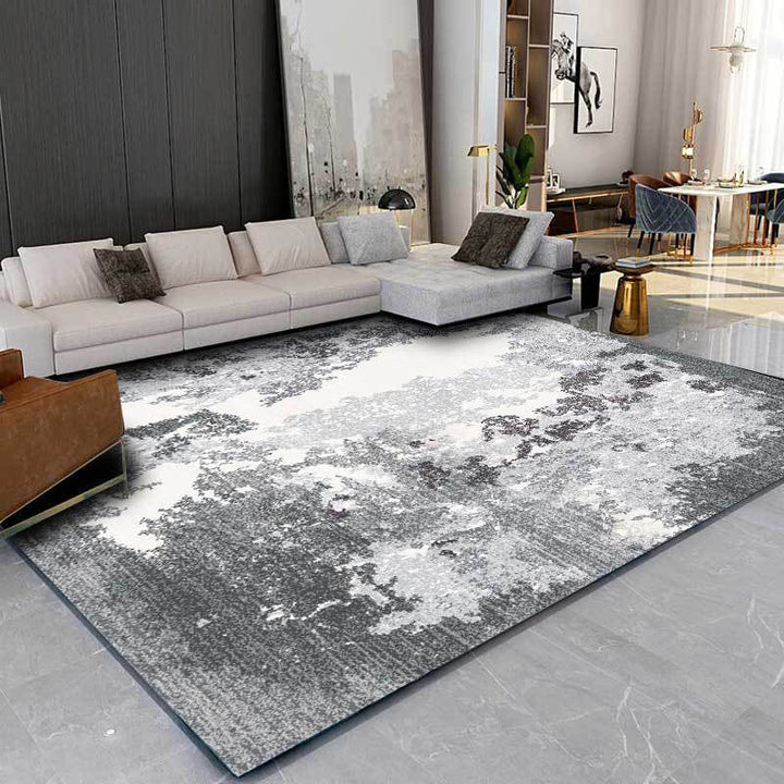 Lisslune | Gray and white contemporary carpet polyester abstract rug washable non-slip backing rug for the living room