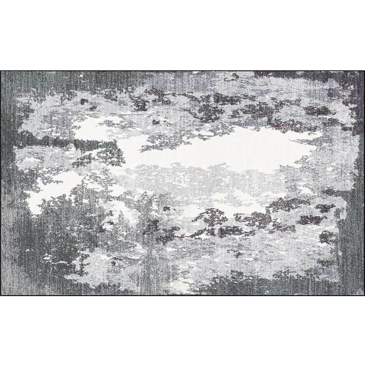 Lisslune | Gray and white contemporary carpet polyester abstract rug washable non-slip backing rug for the living room