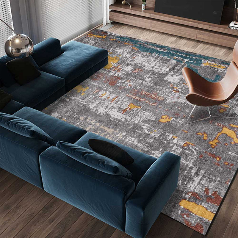 Lisslune | Industrial Abstract Carpet Gray Polyester Carpet Machine Washable Non-Slip Back Area Rug for Bedroom