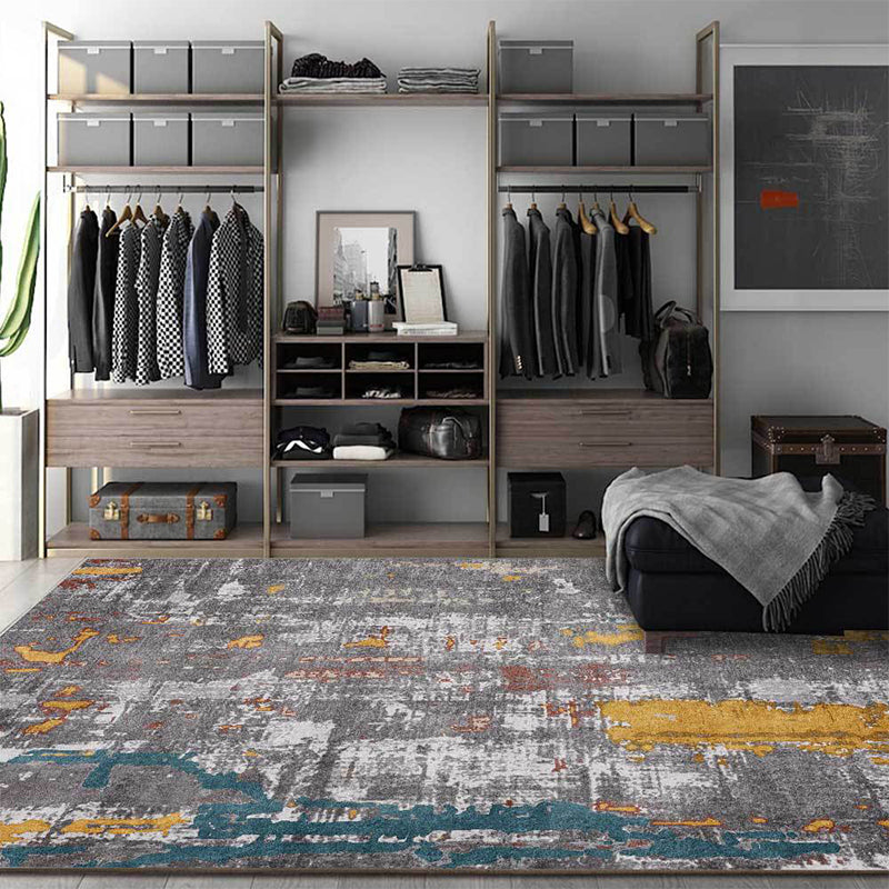 Lisslune | Industrial Abstract Carpet Gray Polyester Carpet Machine Washable Non-Slip Back Area Rug for Bedroom