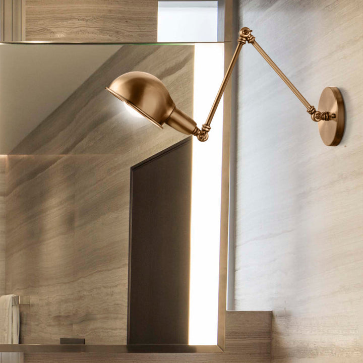 Lisslune | Retro Dome Wall Lamp 1 Bulb Metal Wall Lighting with Swingarm in Brass/Chrome for Bathroom