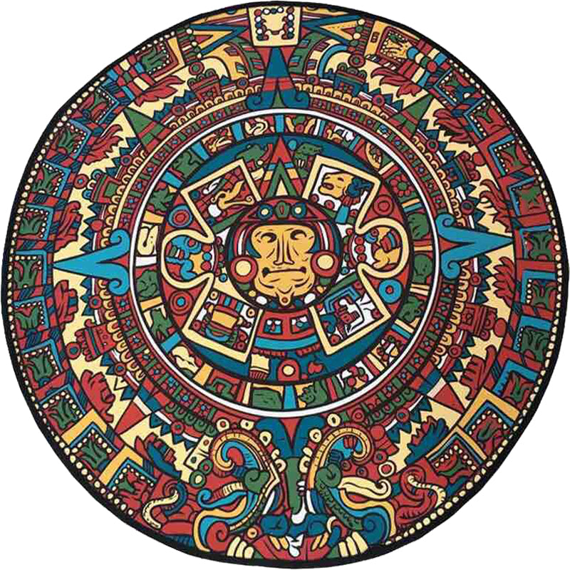 Lisslune | Southwestern Living Room Rug in Red Tribal Animal Circle Print Rug Polyester Non-Slip Back Washable Floor Covering