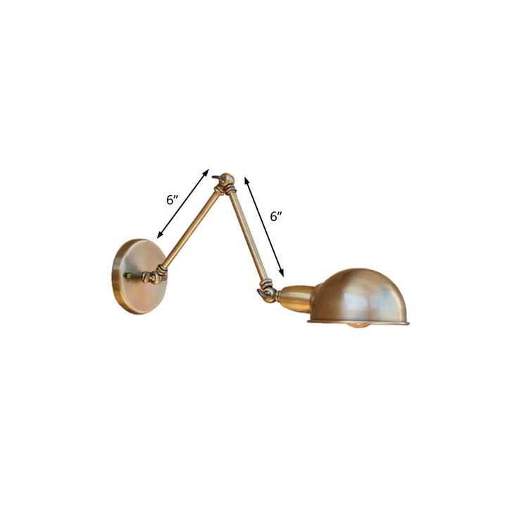 Lisslune | Retro Dome Wall Lamp 1 Bulb Metal Wall Lighting with Swingarm in Brass/Chrome for Bathroom