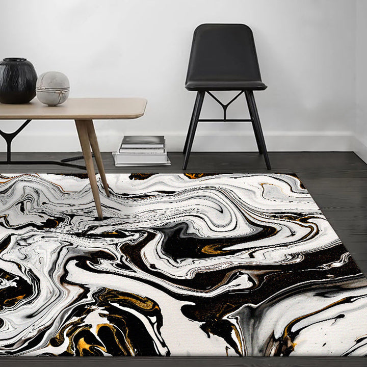 Lisslune | Black and White Bedroom Rug Modern Abstract Twisted Lines Pattern Area Rug Polyester Non-Slip Machine Washable Carpet