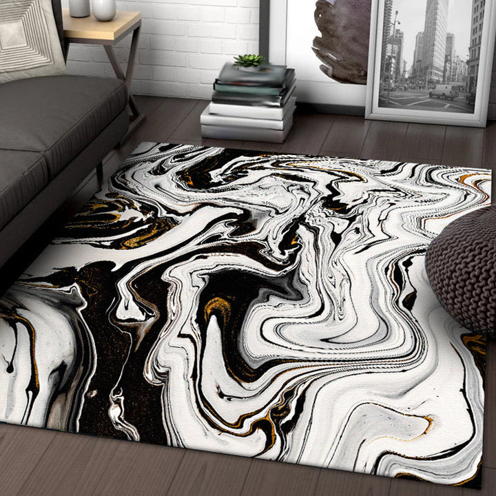 Lisslune | Black and White Bedroom Rug Modern Abstract Twisted Lines Pattern Area Rug Polyester Non-Slip Machine Washable Carpet