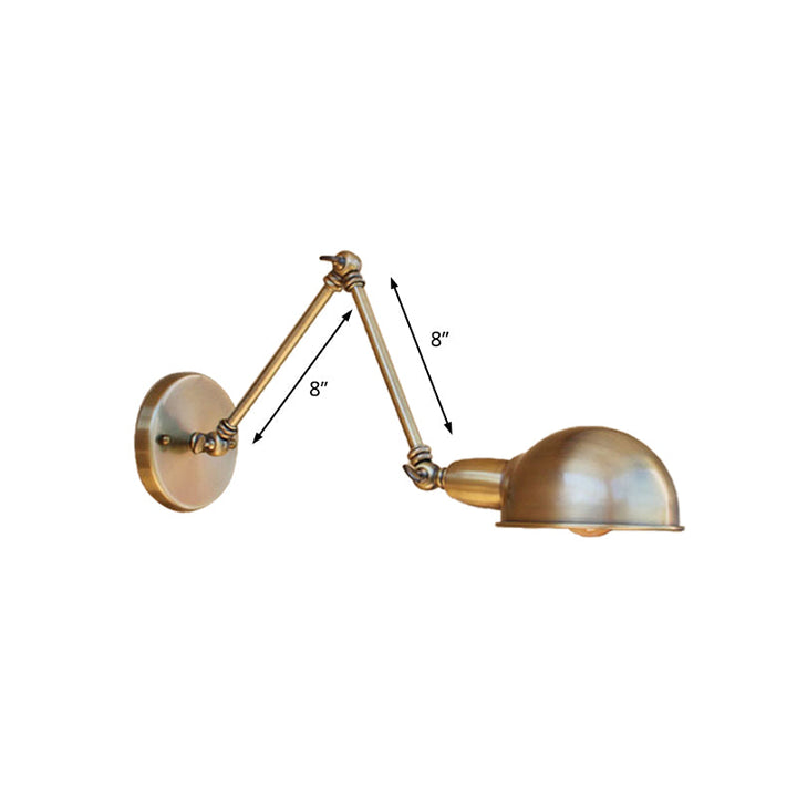 Lisslune | Retro Dome Wall Lamp 1 Bulb Metal Wall Lighting with Swingarm in Brass/Chrome for Bathroom