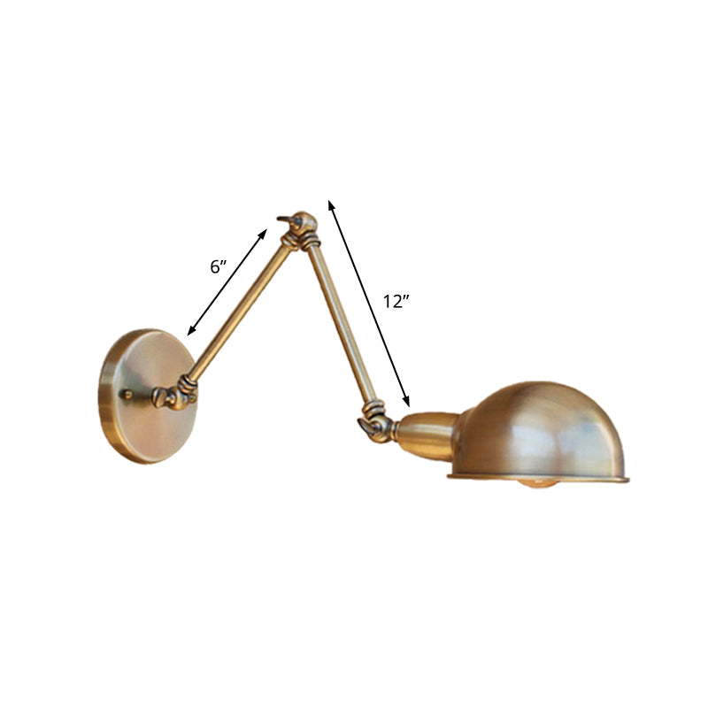 Lisslune | Retro Dome Wall Lamp 1 Bulb Metal Wall Lighting with Swingarm in Brass/Chrome for Bathroom