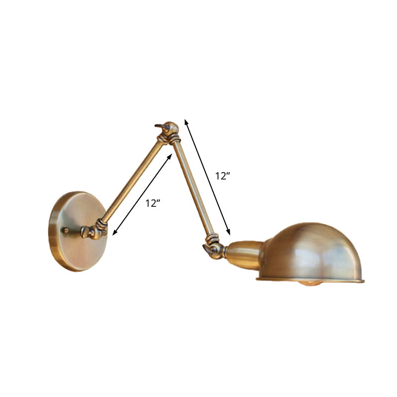 Lisslune | Retro Dome Wall Lamp 1 Bulb Metal Wall Lighting with Swingarm in Brass/Chrome for Bathroom