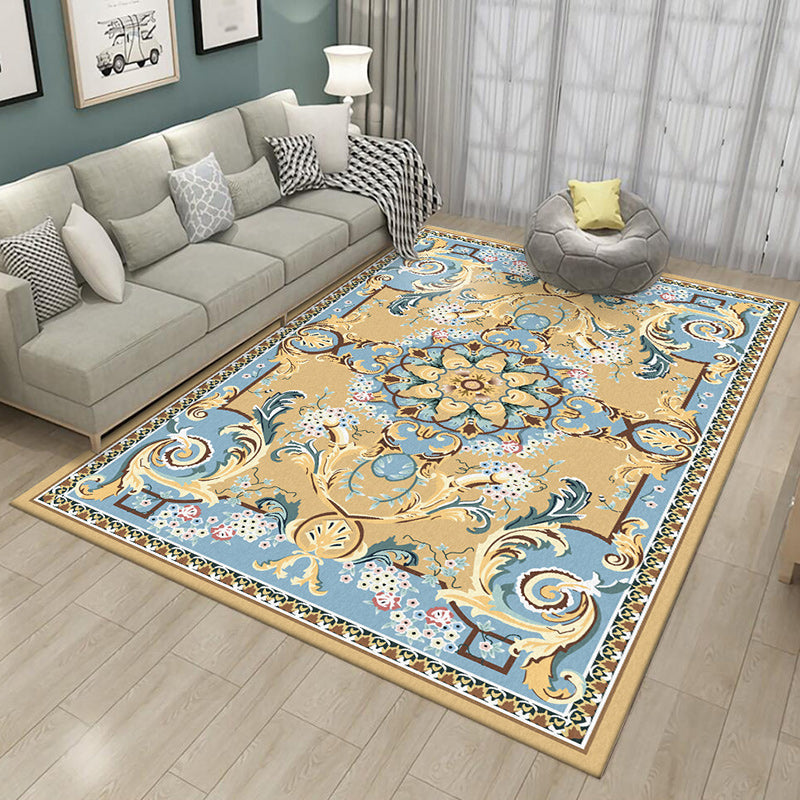 Lisslune | Mediterranean Moroccan Carpet in Brown Floral Pattern Carpet Polyester Non-Slip Washable Living Room Carpet for Home Decor