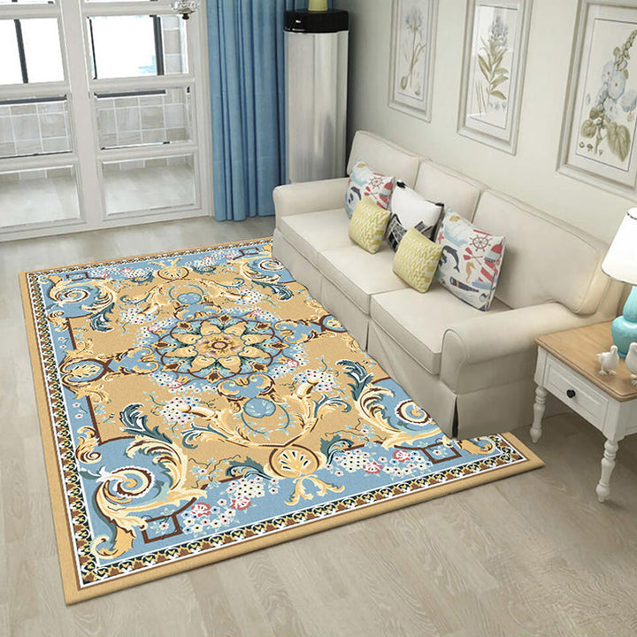 Lisslune | Mediterranean Moroccan Carpet in Brown Floral Pattern Carpet Polyester Non-Slip Washable Living Room Carpet for Home Decor