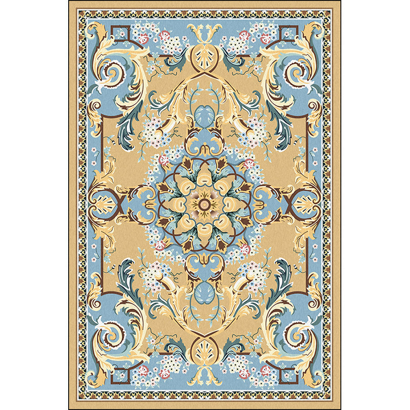 Lisslune | Mediterranean Moroccan Carpet in Brown Floral Pattern Carpet Polyester Non-Slip Washable Living Room Carpet for Home Decor