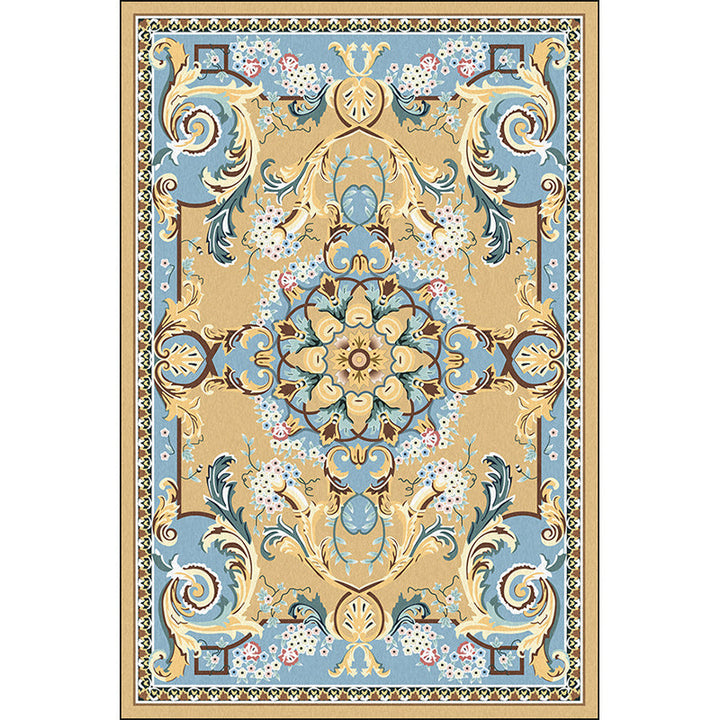 Lisslune | Mediterranean Moroccan Carpet in Brown Floral Pattern Carpet Polyester Non-Slip Washable Living Room Carpet for Home Decor