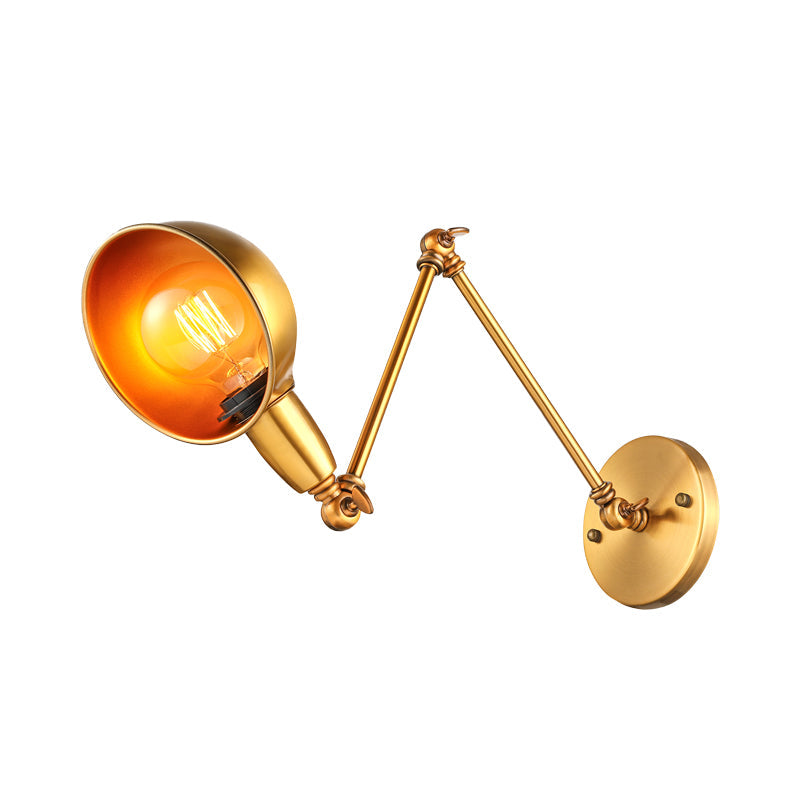 Lisslune | Retro Dome Wall Lamp 1 Bulb Metal Wall Lighting with Swingarm in Brass/Chrome for Bathroom