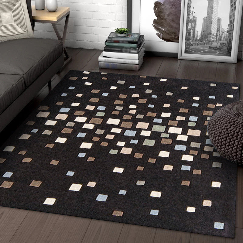Lisslune | Black Bedroom Rug New Plaid Pattern Rug Polyester Non-Slip Backing Pet-Friendly Rug