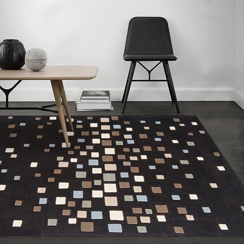 Lisslune | Black Bedroom Rug New Plaid Pattern Rug Polyester Non-Slip Backing Pet-Friendly Rug
