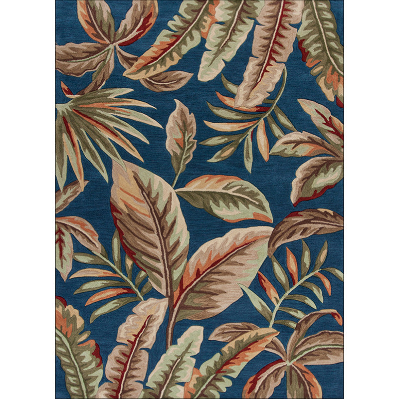 Lisslune | Blue Tropical Carpet Polyester Leaf Print Carpet Washable Non-Slip Back Carpet for Living Room