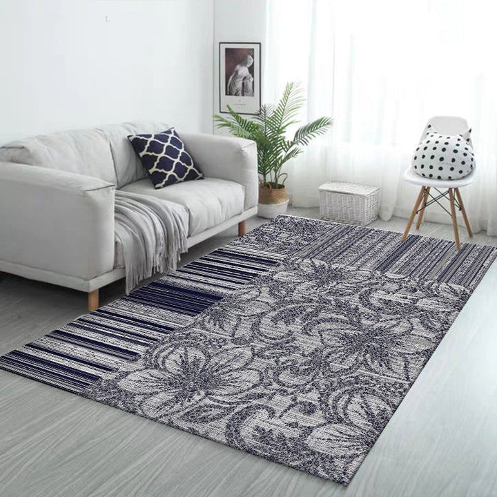 Lisslune | Shabby Chic Flower Pattern Rug with Stripes Dark Gray Polyester Rug Machine Washable Non-Slip Rug for the Living Room