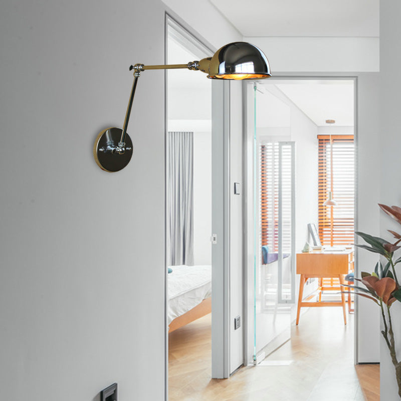 Lisslune | Retro Dome Wall Lamp 1 Bulb Metal Wall Lighting with Swingarm in Brass/Chrome for Bathroom
