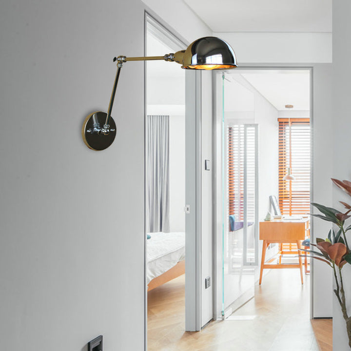 Lisslune | Retro Dome Wall Lamp 1 Bulb Metal Wall Lighting with Swingarm in Brass/Chrome for Bathroom