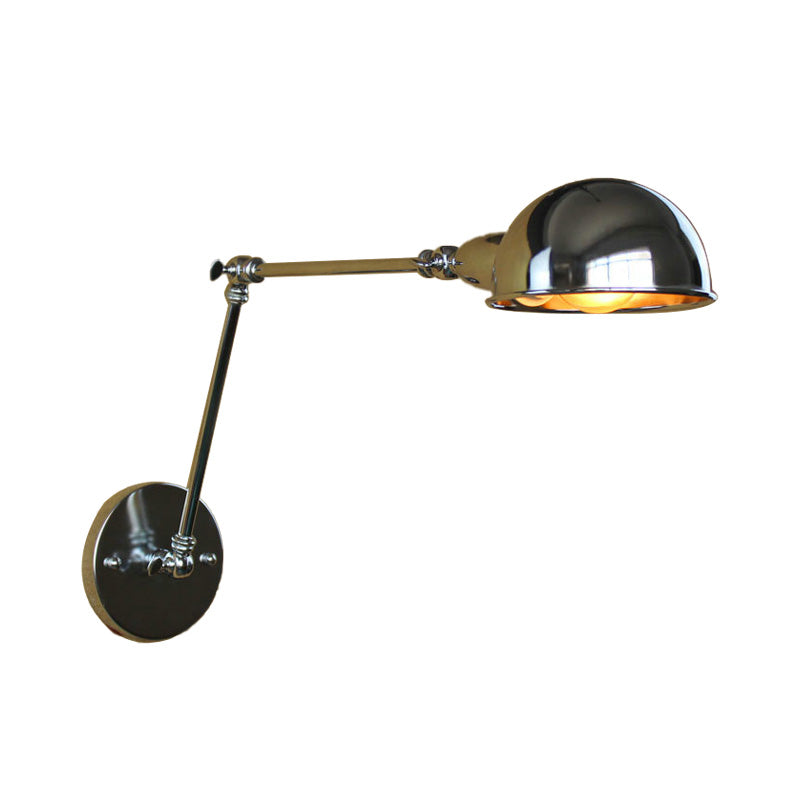 Lisslune | Retro Dome Wall Lamp 1 Bulb Metal Wall Lighting with Swingarm in Brass/Chrome for Bathroom