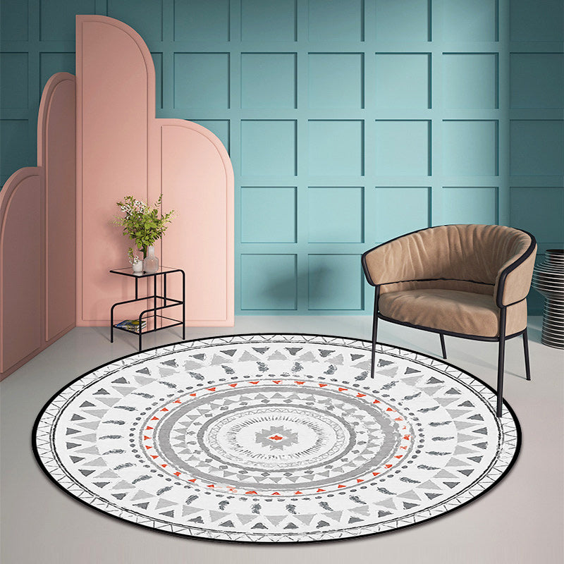 Lisslune | Gray Bedroom Rug Southwestern Circle Triangle Pattern Area Rug Polyester Pet-Friendly Rug