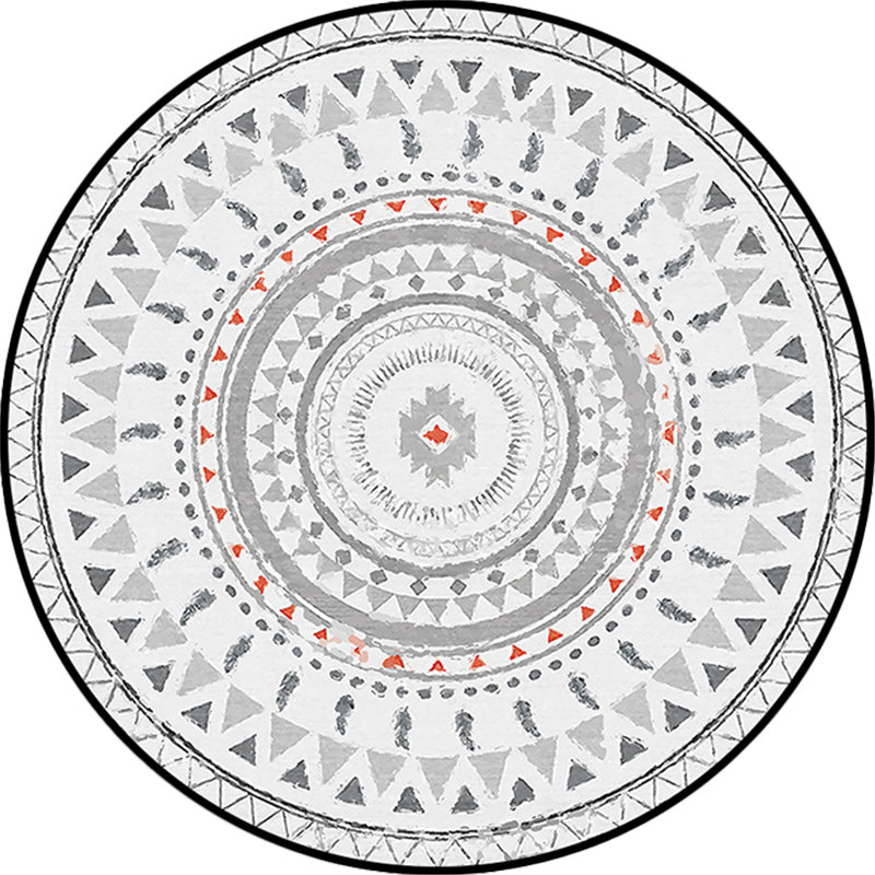 Lisslune | Gray Bedroom Rug Southwestern Circle Triangle Pattern Area Rug Polyester Pet-Friendly Rug