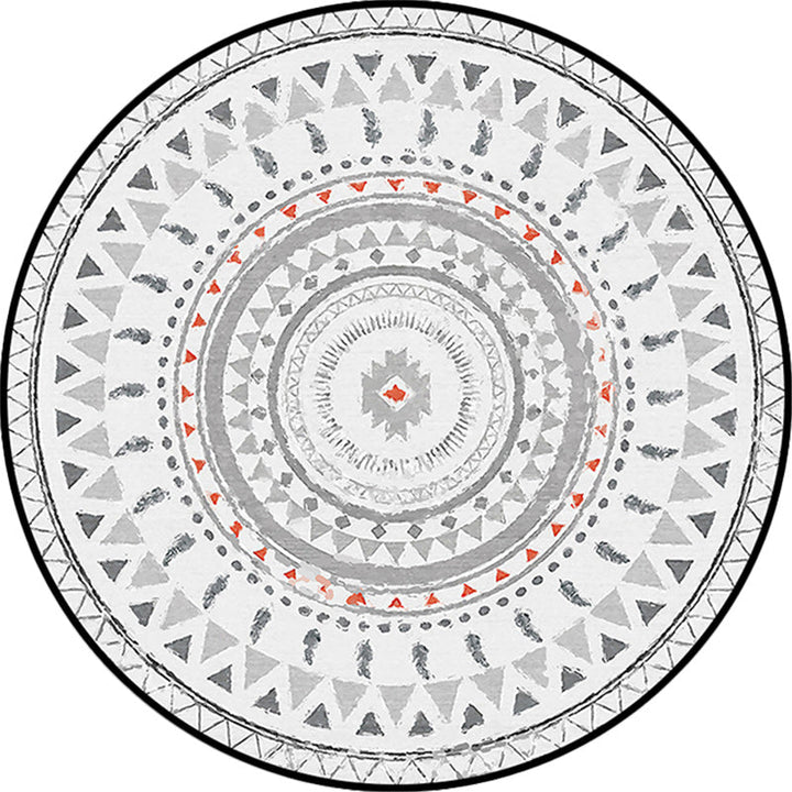 Lisslune | Gray Bedroom Rug Southwestern Circle Triangle Pattern Area Rug Polyester Pet-Friendly Rug