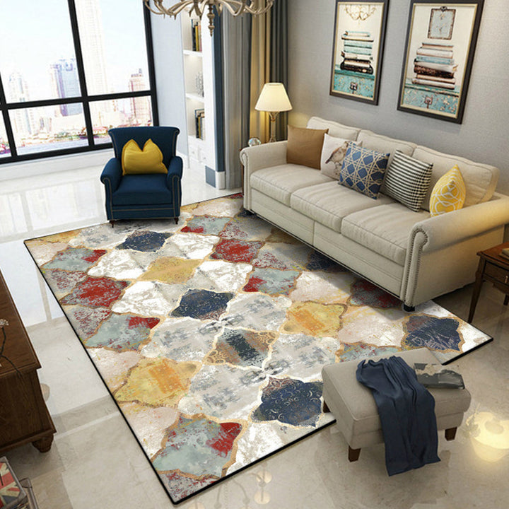 Lisslune | Ivory Bedroom Rug Moroccan Geometric Pattern Area Rug Polyester Non-Slip Back Pet-Friendly Rug