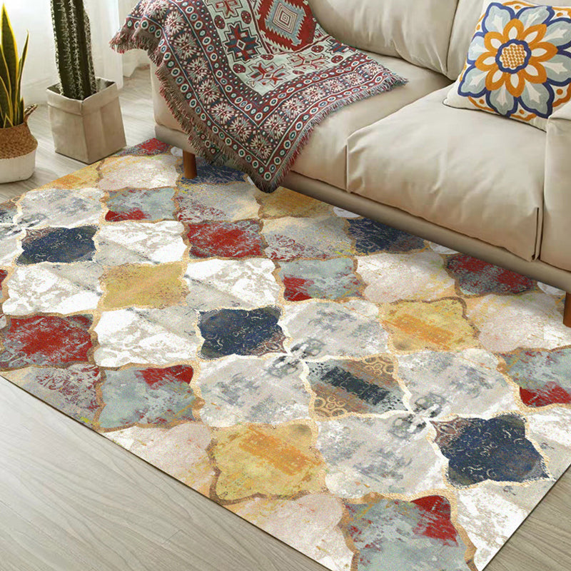 Lisslune | Ivory Bedroom Rug Moroccan Geometric Pattern Area Rug Polyester Non-Slip Back Pet-Friendly Rug