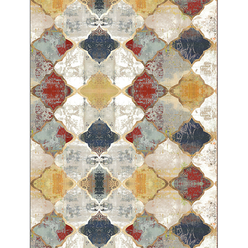 Lisslune | Ivory Bedroom Rug Moroccan Geometric Pattern Area Rug Polyester Non-Slip Back Pet-Friendly Rug